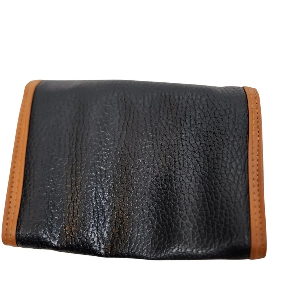 Vintage NIKKI NONNO Clutch Bag Womens Small Black Leather Tan Trim Snap Closure